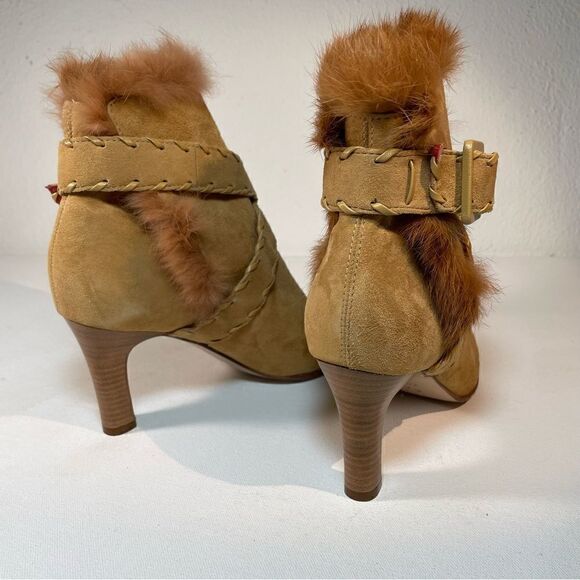 Antonio Melani suede fur trimmed stiletto ankle booties 6 - Picture 3 of 13